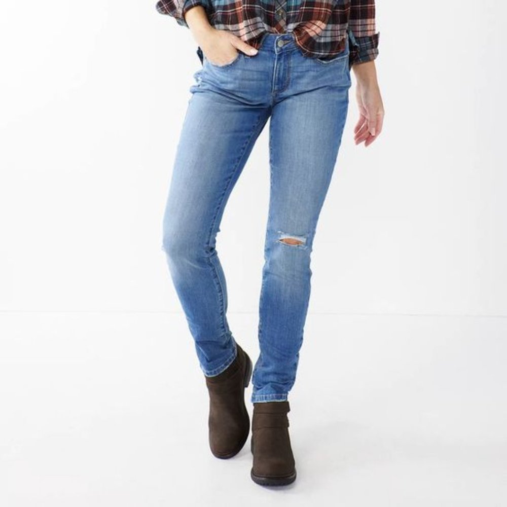 NWT Women's Distressed Supersoft Stretch Midrise Skinny Jeans - 16 Tall